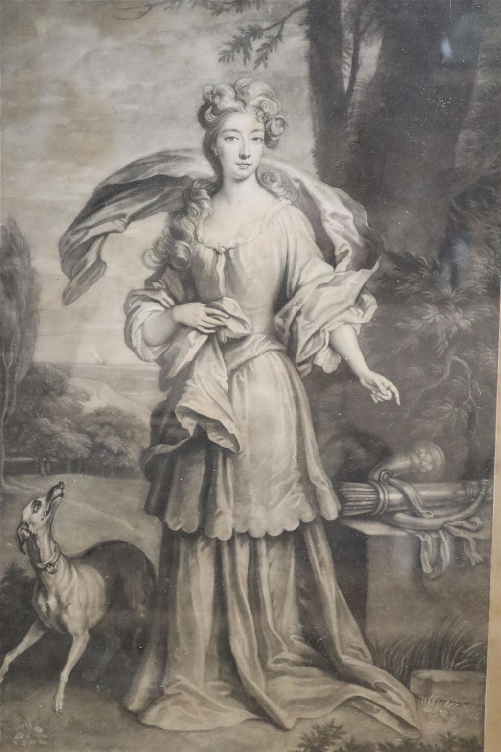 Smith after Kneller, mezzotint, Portrait of the Honourable Lady Elizabeth Cromwell, 42 x 26cm